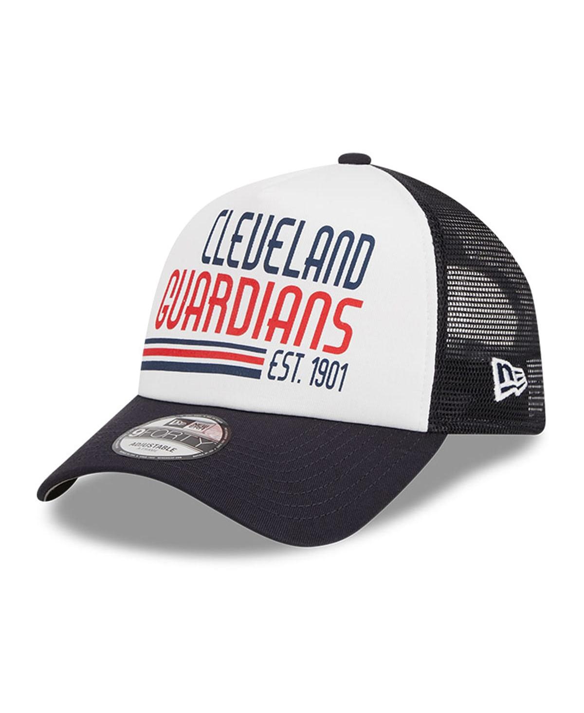 Shop New Era Men's  White, Navy Cleveland Guardians Stacked A-frame Trucker 9forty Adjustable Hat In White,navy