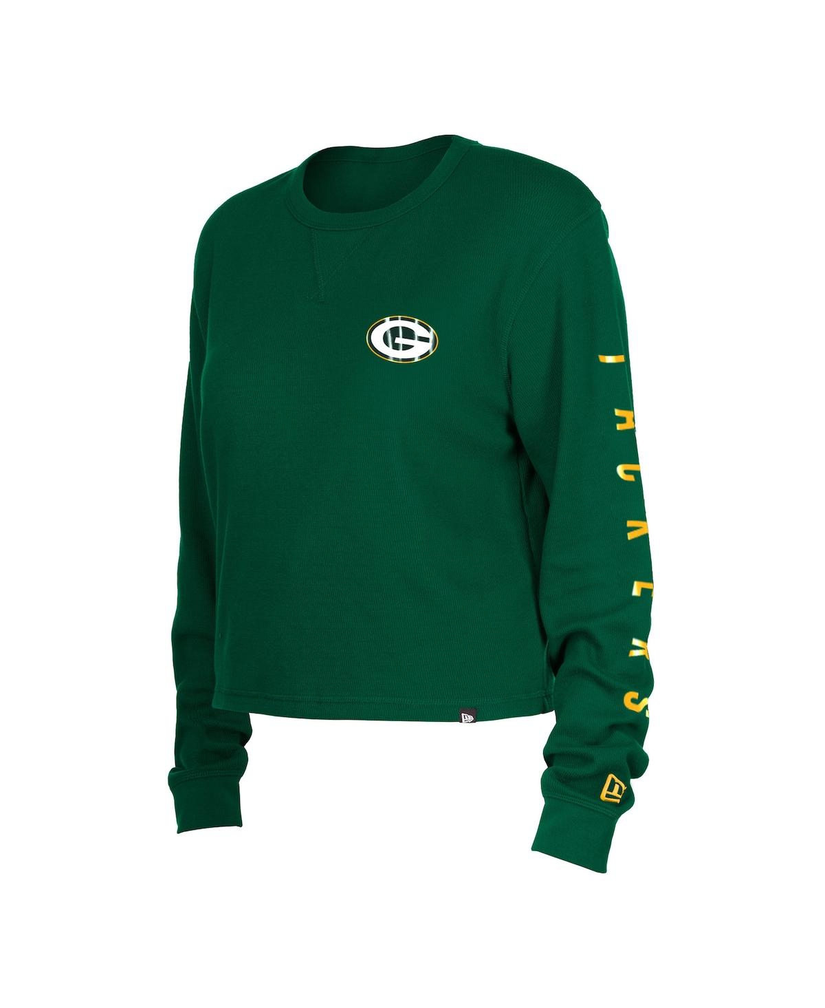 Women's New EraGreen Bay Packers Thermal Crop Long Sleeve T-shirt - Green