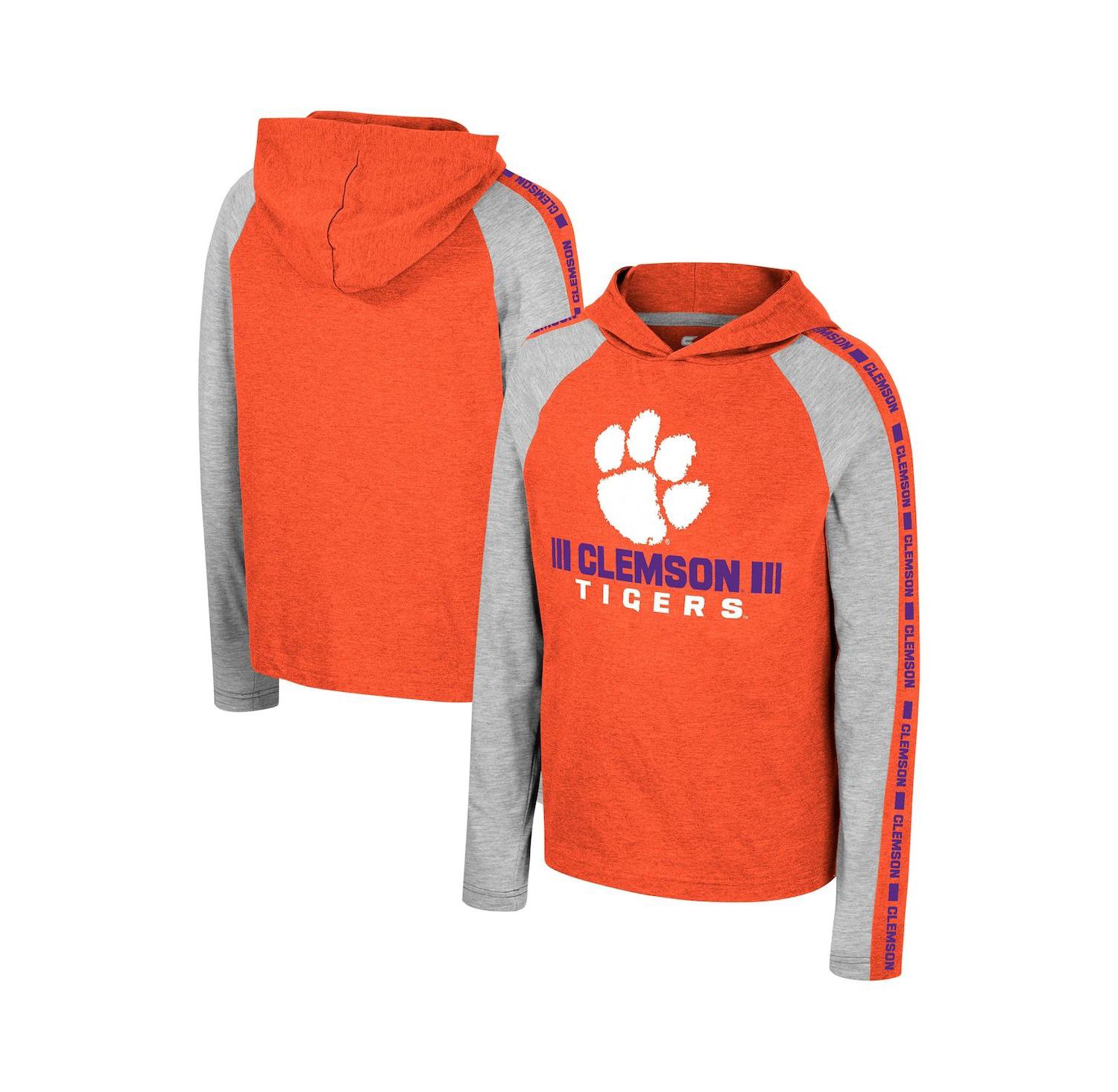 Big Boys Orange Clemson Tigers Ned Raglan Long Sleeve Hooded T-shirt