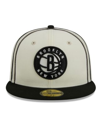 Men's Cream, Black Brooklyn Nets Piping 2-Tone 59FIFTY Fitted Hat