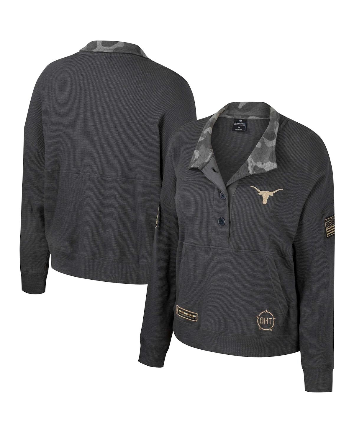 Women's Colosseum Heather Charcoal Texas Longhorns Oht Military-Inspired Appreciation Payback Henley Thermal Sweatshirt - Heather Charcoal