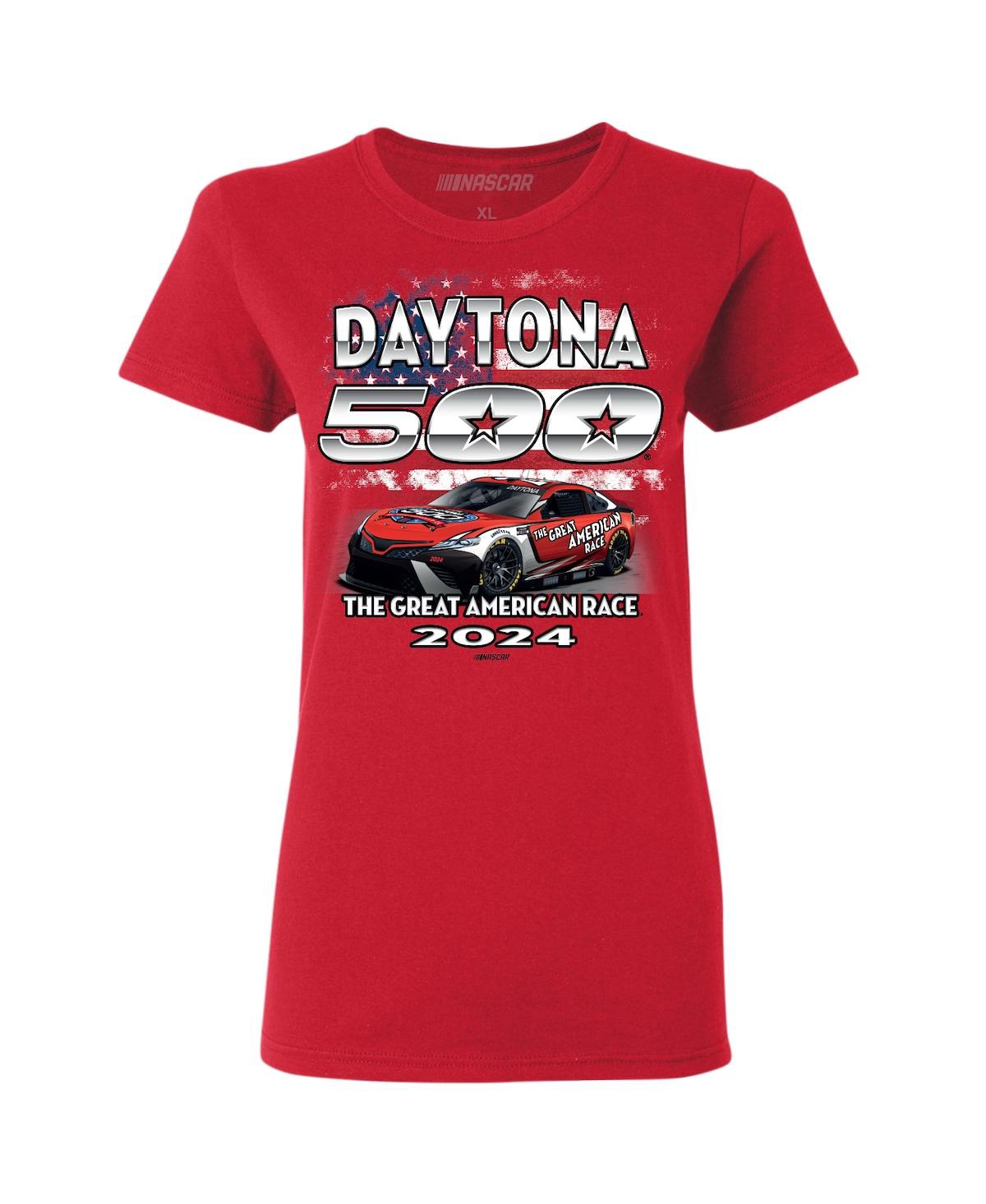 Shop Checkered Flag Sports Women's  Red 2024 Daytona 500 Graphic Car T-shirt