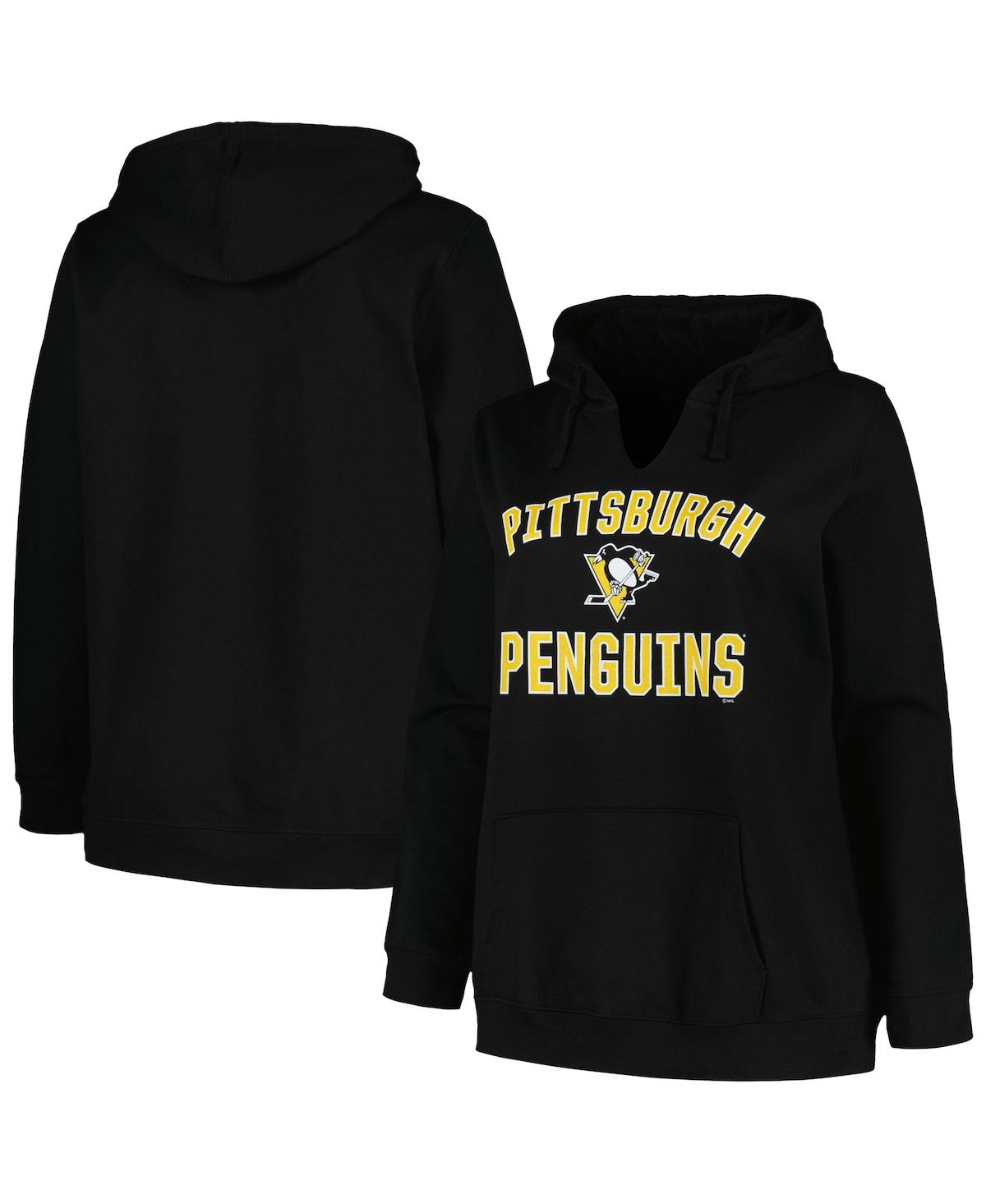 Shop Profile Women's  Black Pittsburgh Penguins Plus Size Arch Over Logo Pullover Hoodie