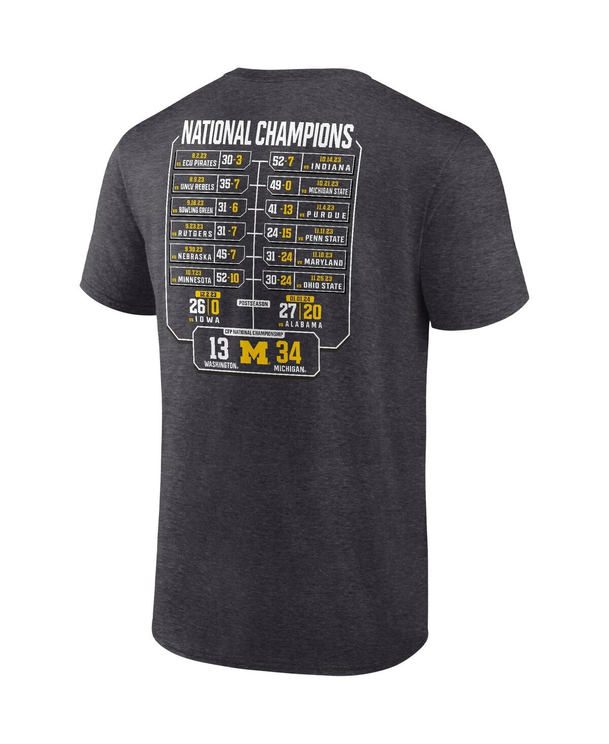 Men's FanaticsMichigan Wolverines College Football Playoff 2023 National Champions Schedule T-shirt - Heather Charcoal
