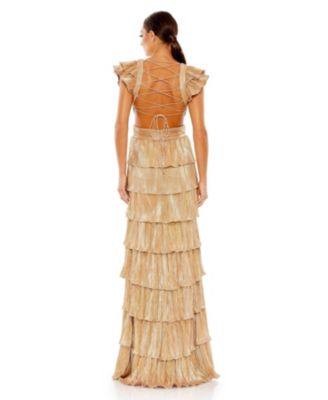 Women's Ieena Ruffle Tiered Criss Cross Lace Up Gown