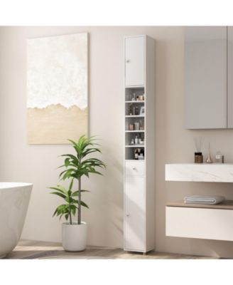 Freestanding Slim Bathroom Cabinet with Drawer and Adjustable Shelves