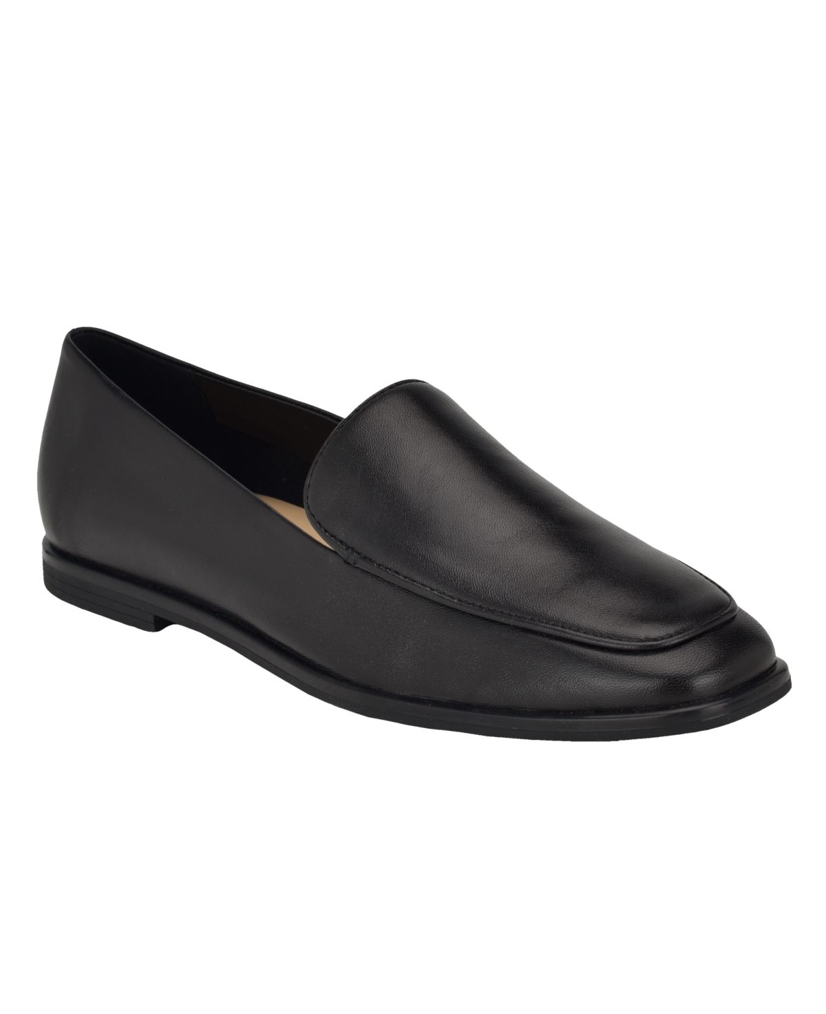 Shop Calvin Klein Women's Nolla Square Toe Slip-on Casual Loafers In Black Leather