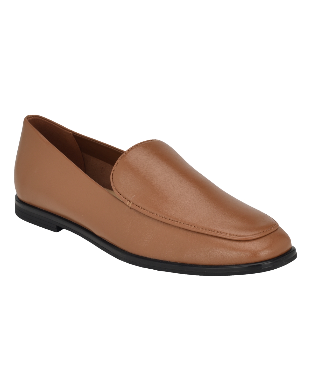 Shop Calvin Klein Women's Nolla Square Toe Slip-on Casual Loafers In Dark Natural Leather