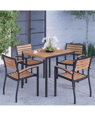 Hampstead Five Piece Faux Teak Patio Dining Set For Indoor And Outdoor Use - Table And Four Club Chairs