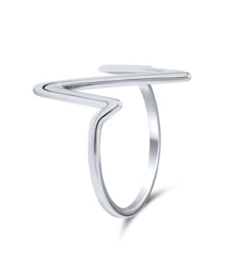 Geometric Midi Knuckle 1MM Band Stackable Chevron Lightening Bolt Heartbeat V Ring Sterling Silver