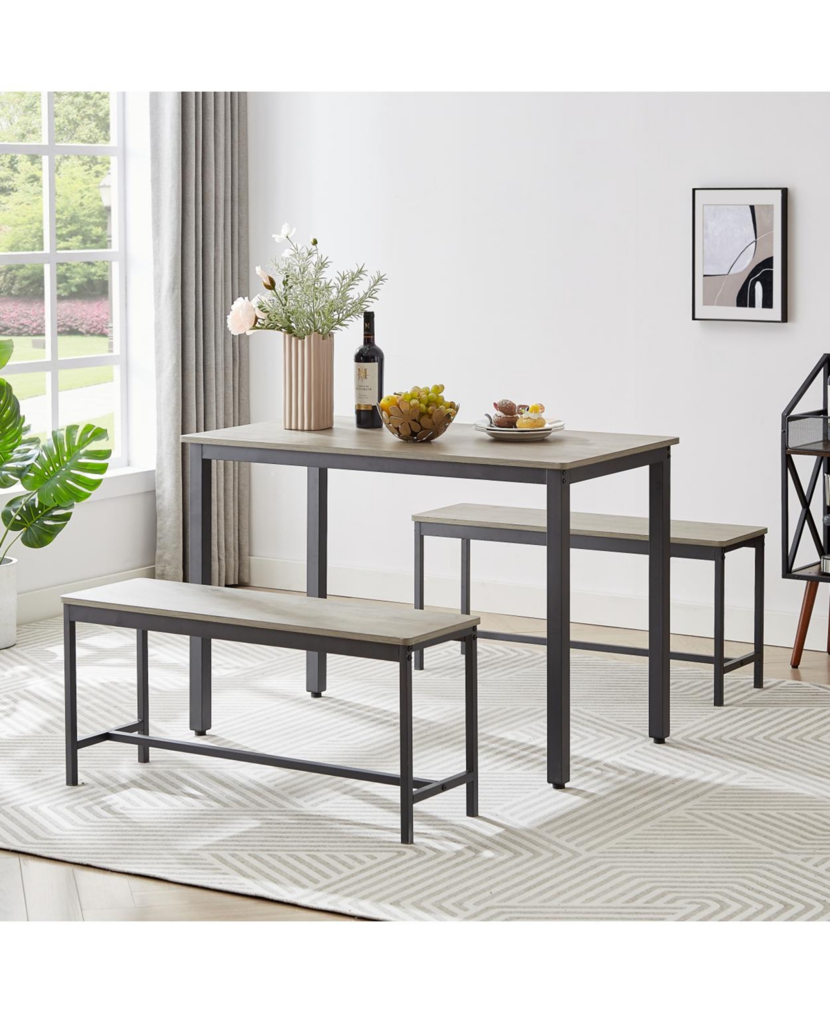 Streamdale Furniture Industrial Style Dining Set with Benches, Counter, and Chairs