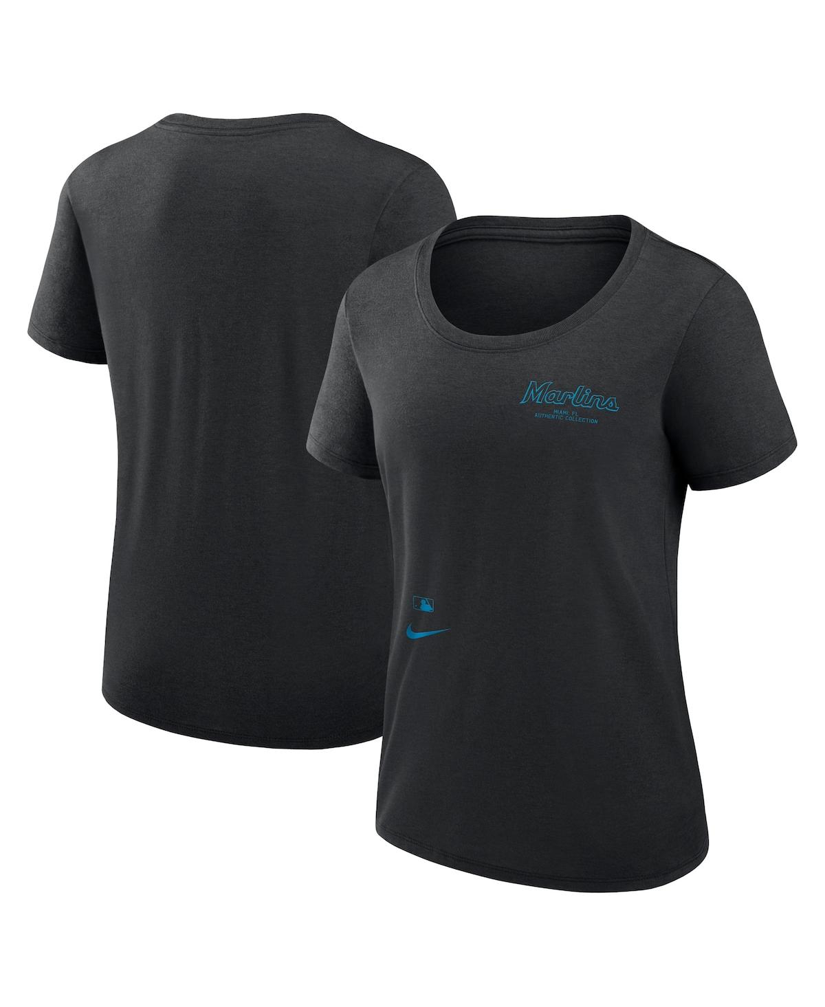 Shop Nike Women's  Black Miami Marlins Authentic Collection Performance Scoop Neck T-shirt