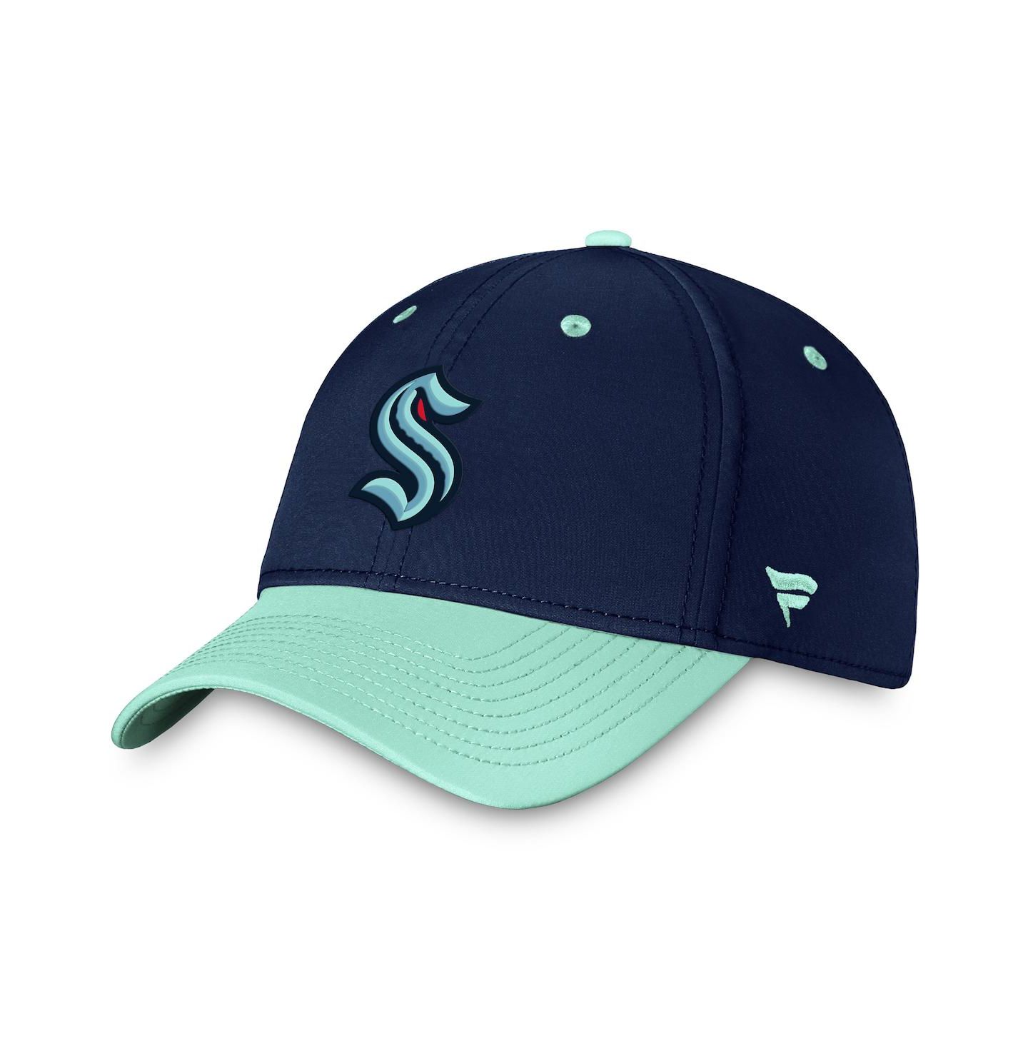 Мужская кепка Fanatics Deep Sea Blue, Light Blue Seattle Kraken Authentic Pro Rink Two-Tone Flex Hat — фото 1