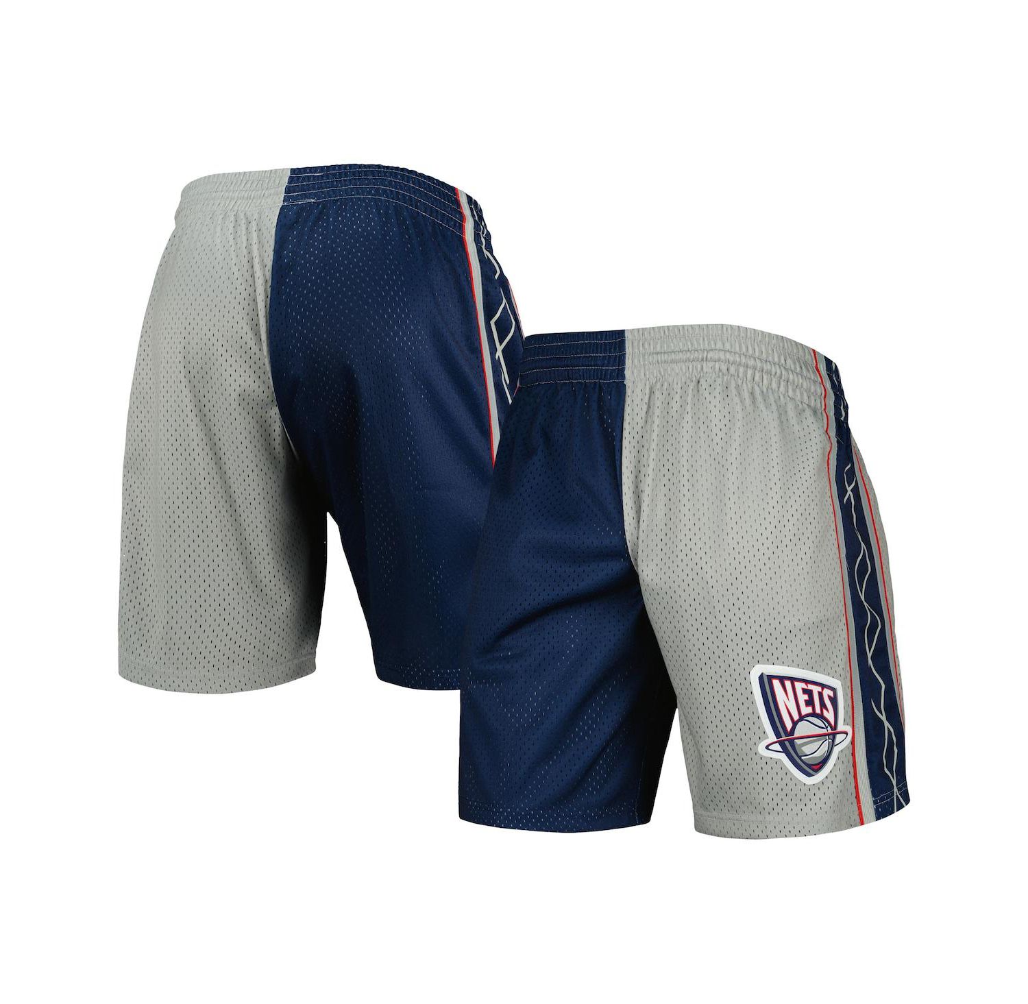 Men's Navy, Silver Distressed New Jersey Nets Hardwood Classics 2006 Split Swingman Shorts