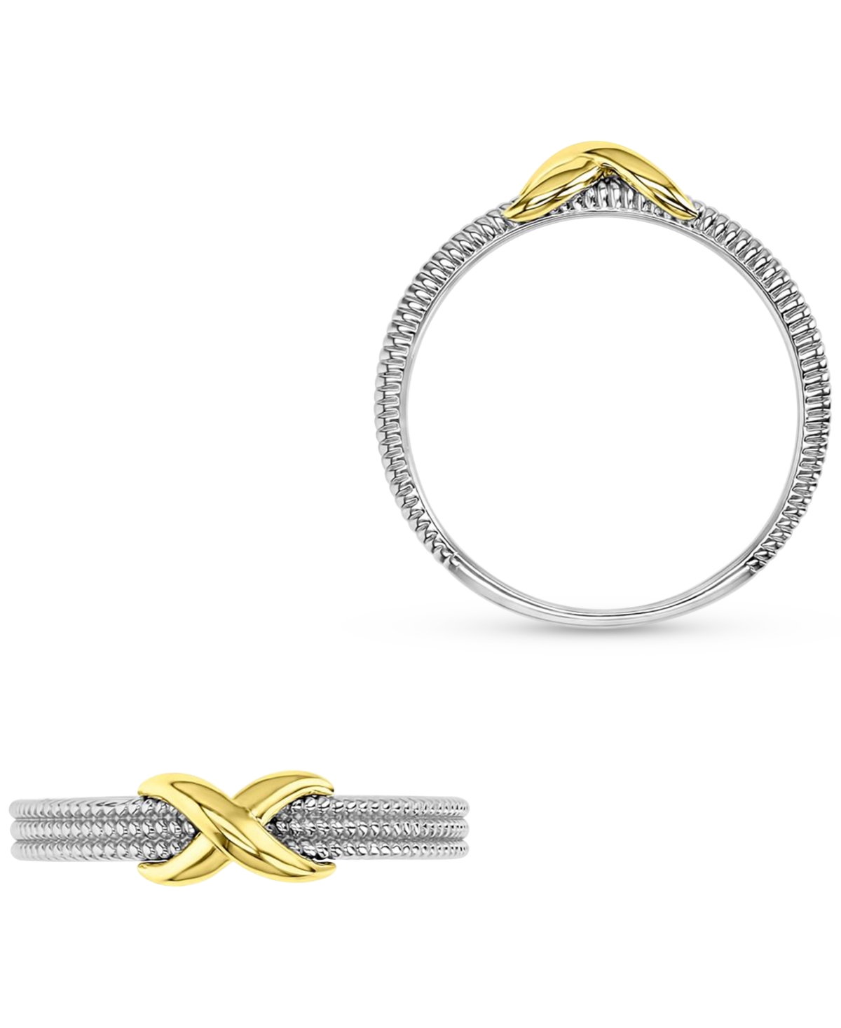 Milgrain Bead X Statement Ring in Sterling Silver & 14k Gold-Plate - Two-Tone