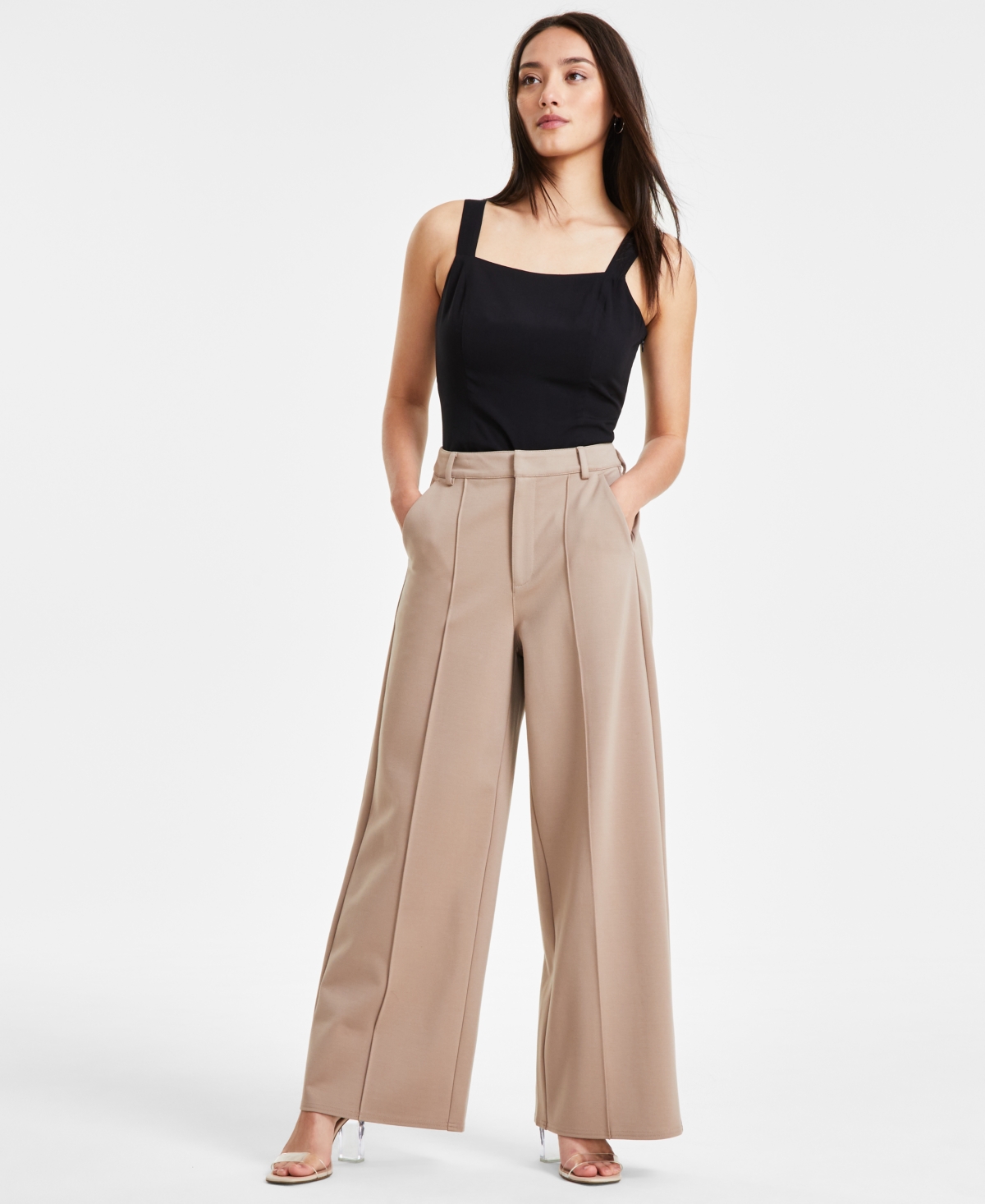 Petite Seamed Wide-Leg Ponte Pants, Created for Macy's - Warm Ginger