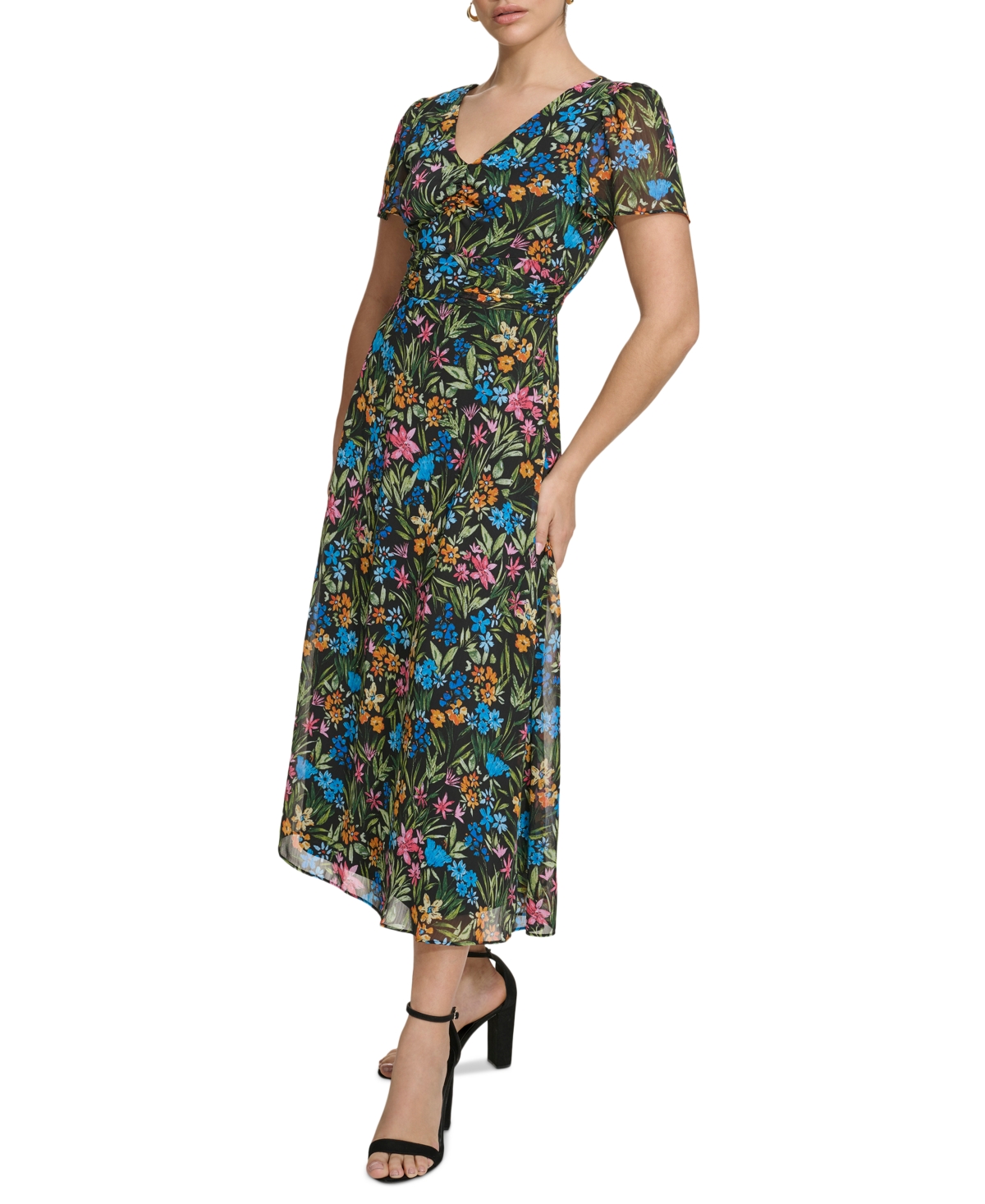 Shop Kensie Women's Floral-print A-line Dress In Black Multi