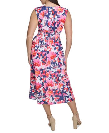 kensie Women s Floral Print V Neck A Line Dress Macy s