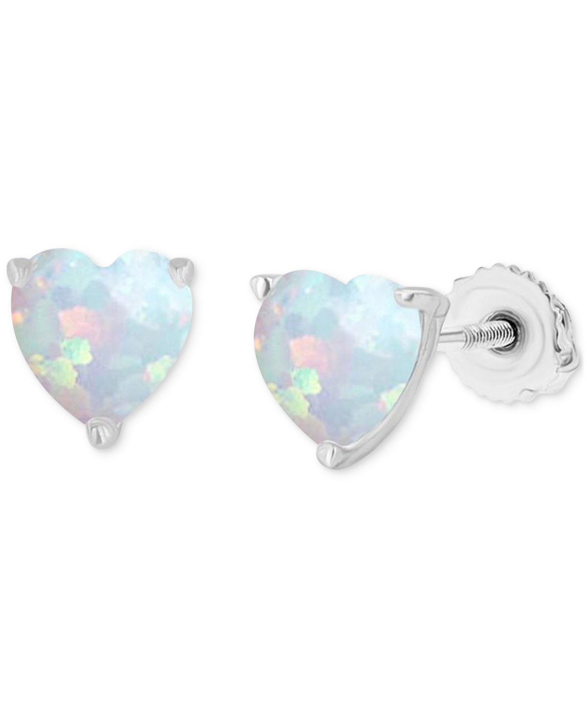 Macy's Lab-grown Opal Heart-shaped Solitaire Stud Earrings (5/8 Ct. T.w.) In Silver