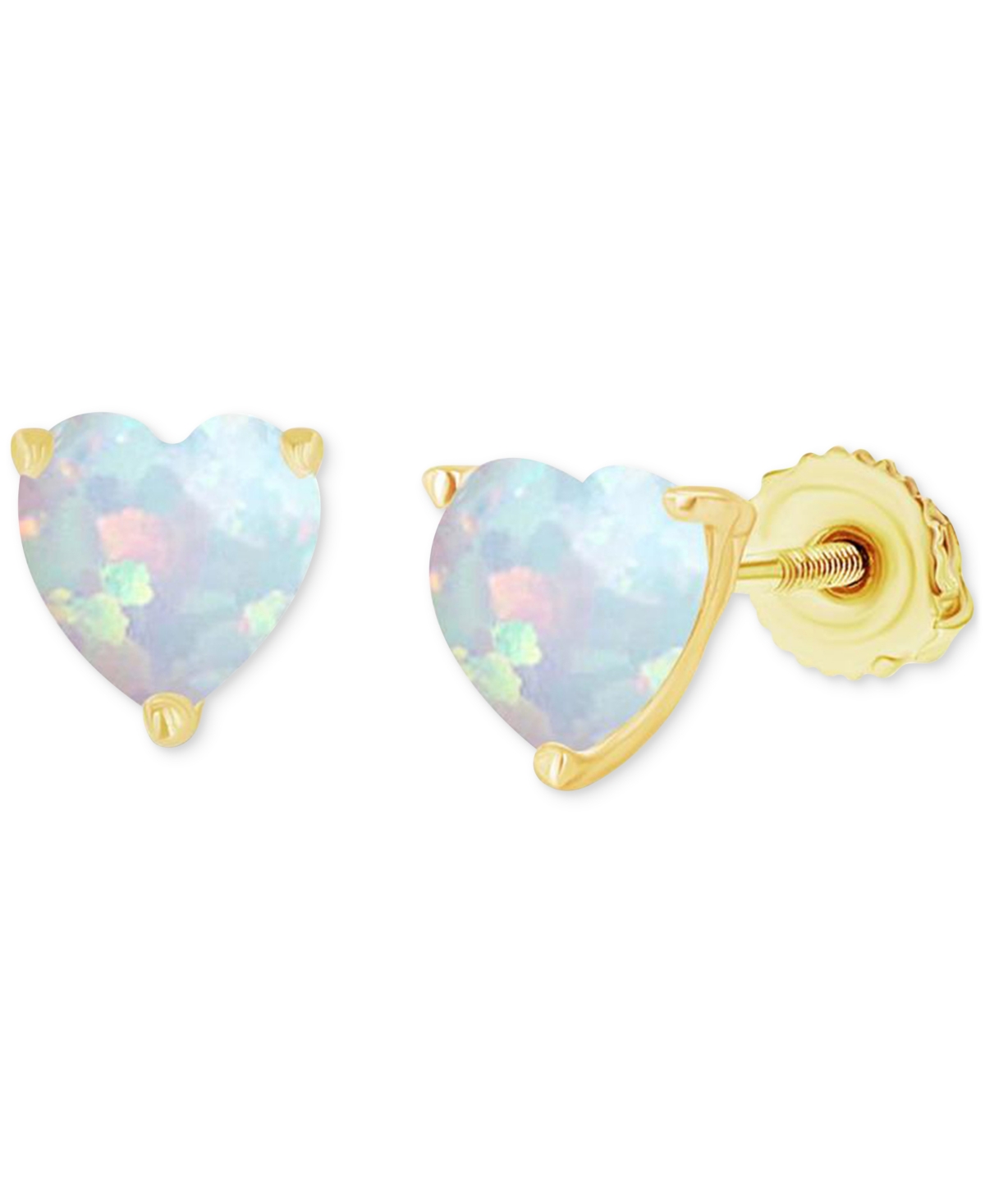 Macy's Lab-grown Opal Heart-shaped Solitaire Stud Earrings (5/8 Ct. T.w.) In Gold