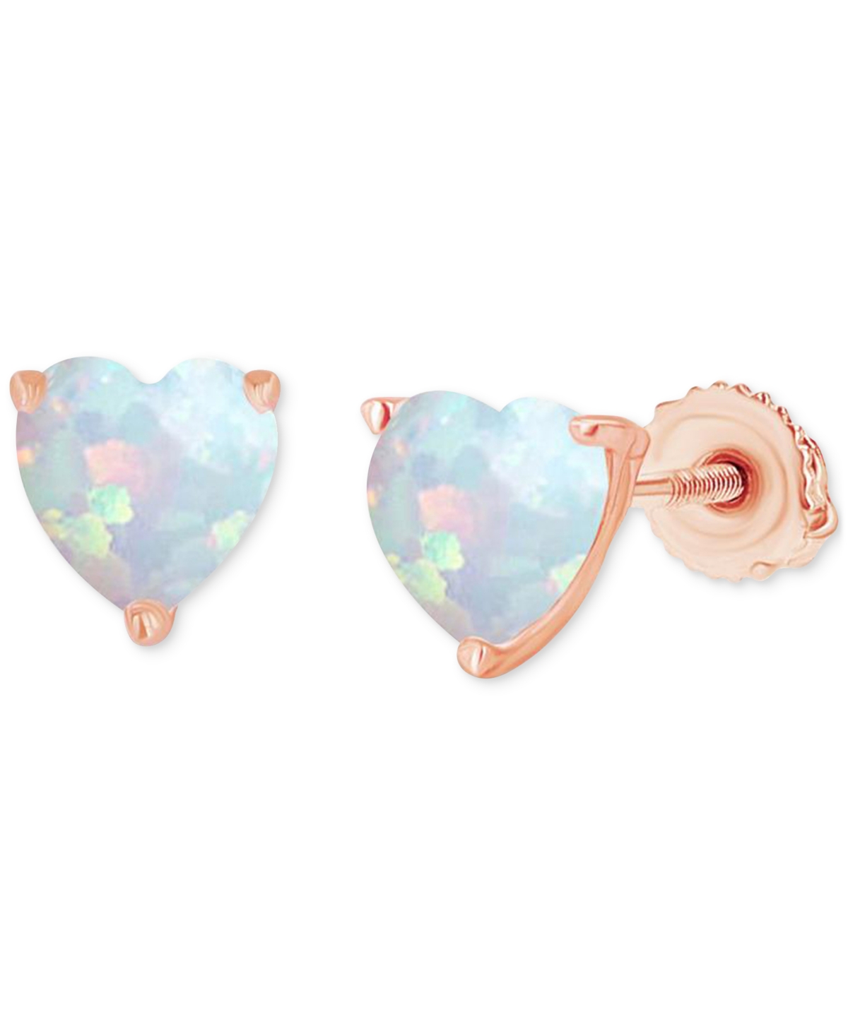 Macy's Lab-grown Opal Heart-shaped Solitaire Stud Earrings (5/8 Ct. T.w.) In Rose Gold