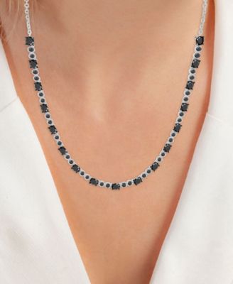 Black Spinel Oval & Bezel Collar Necklace (4-5/8 ct. t.w.) in Sterling Silver (Also in Lab-Grown Ruby/Lab-Grown White Sapphire)