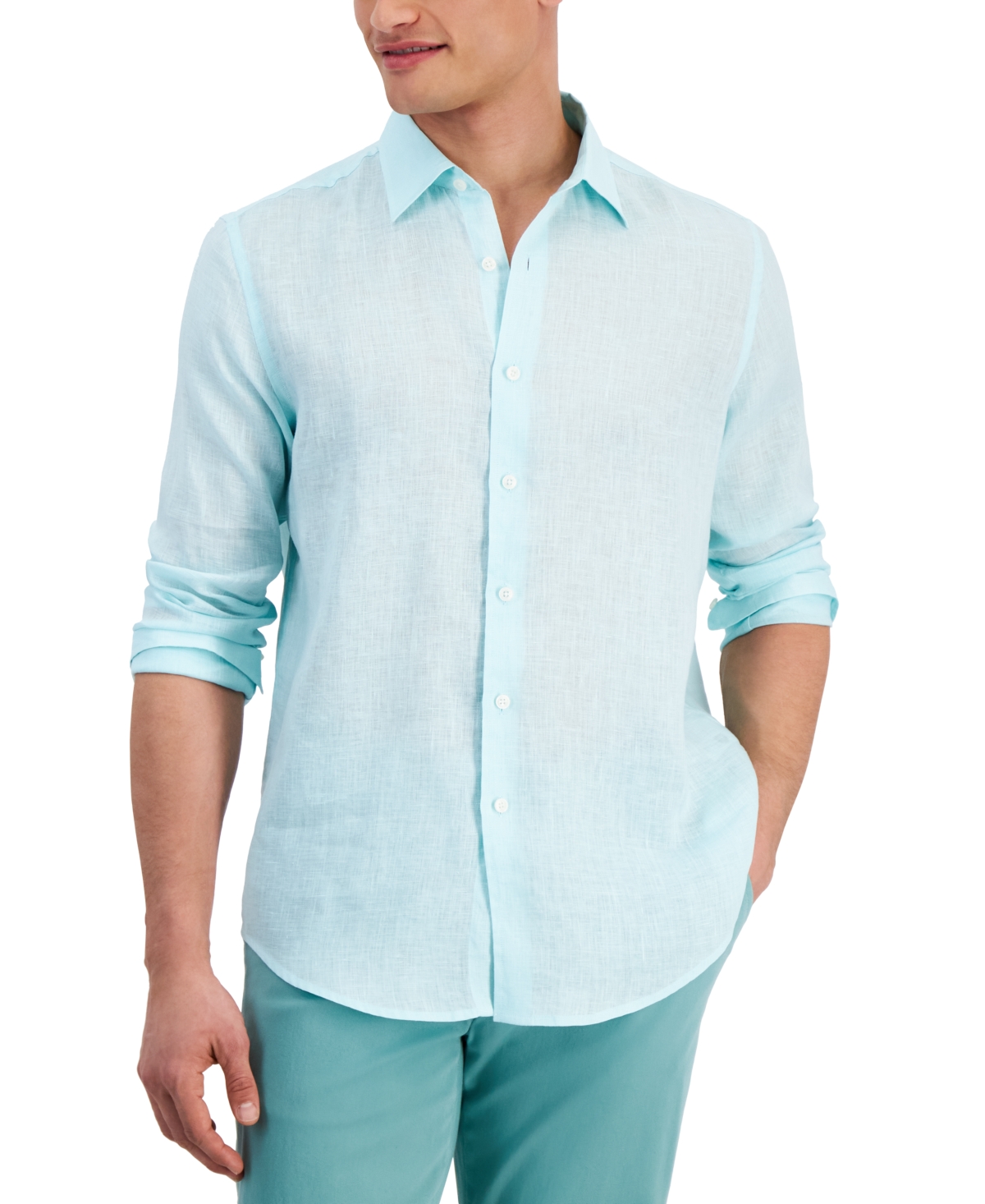 Shop Club Room Men's 100% Linen Shirt, Created For Macy's In Gentle Lagoon