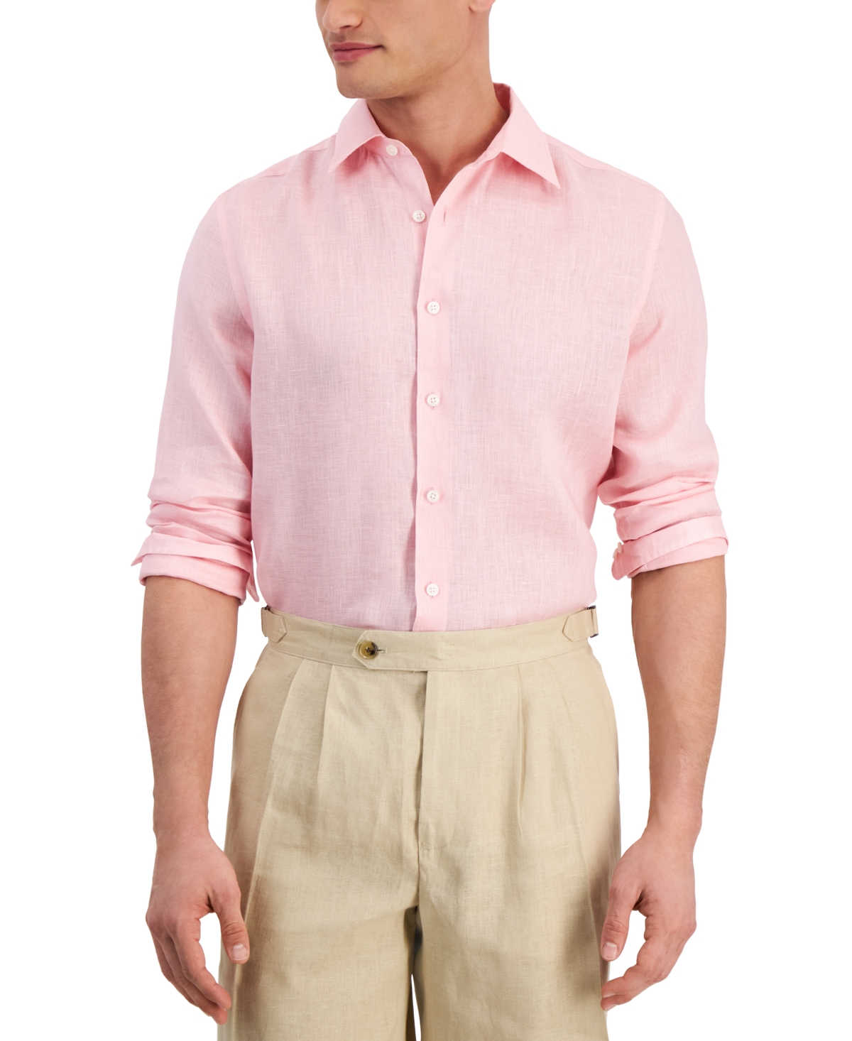 Shop Club Room Men's 100% Linen Shirt, Created For Macy's In Peony Cupcake