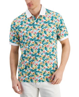 Club Room - Men's Libra Textured Short Sleeve Floral Print Performance Polo Shirt