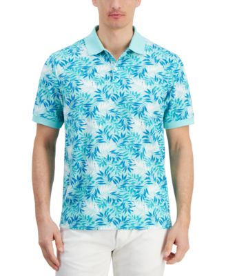 Club Room - Men's Dello Textured Short Sleeve Leaf-Print Performance Polo Shirt