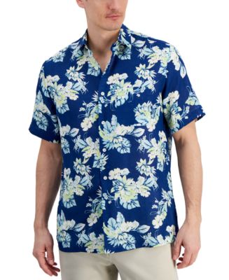 Club Room Men's Noche Floral-Print Short-Sleeve Linen Shirt, Created ...