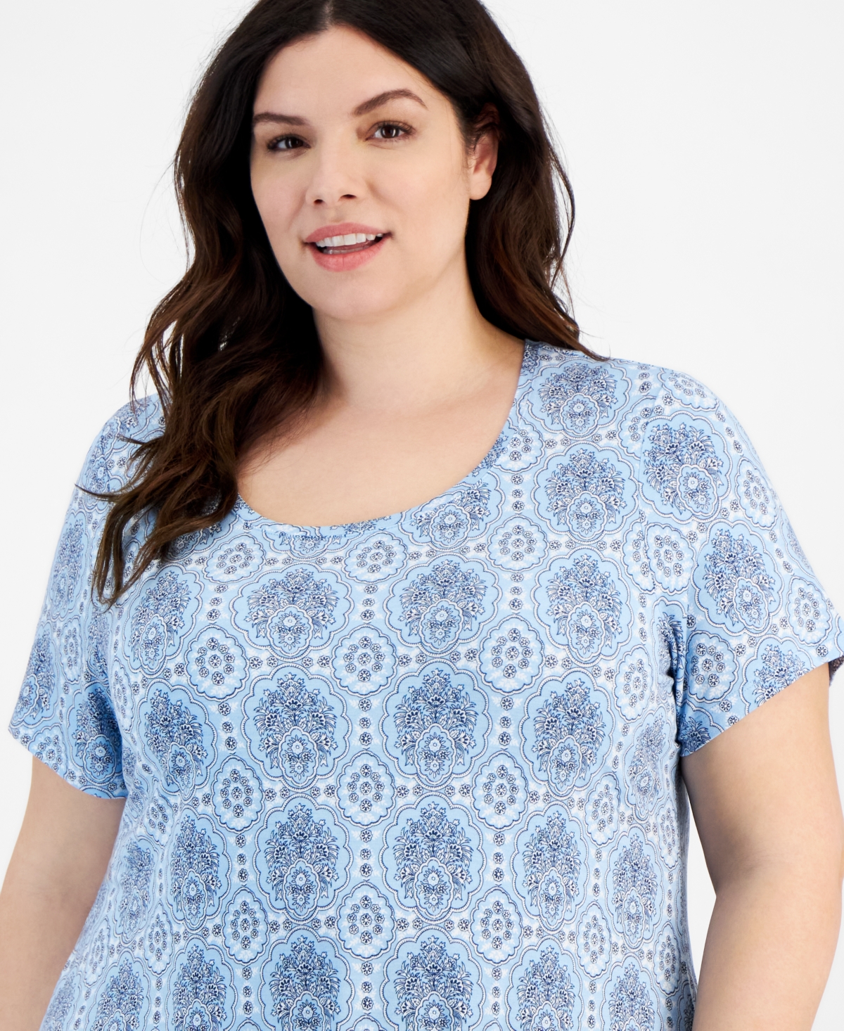 Jm Collection Plus Size Marrahkesh Medallion Print Top, Created for Macy's
