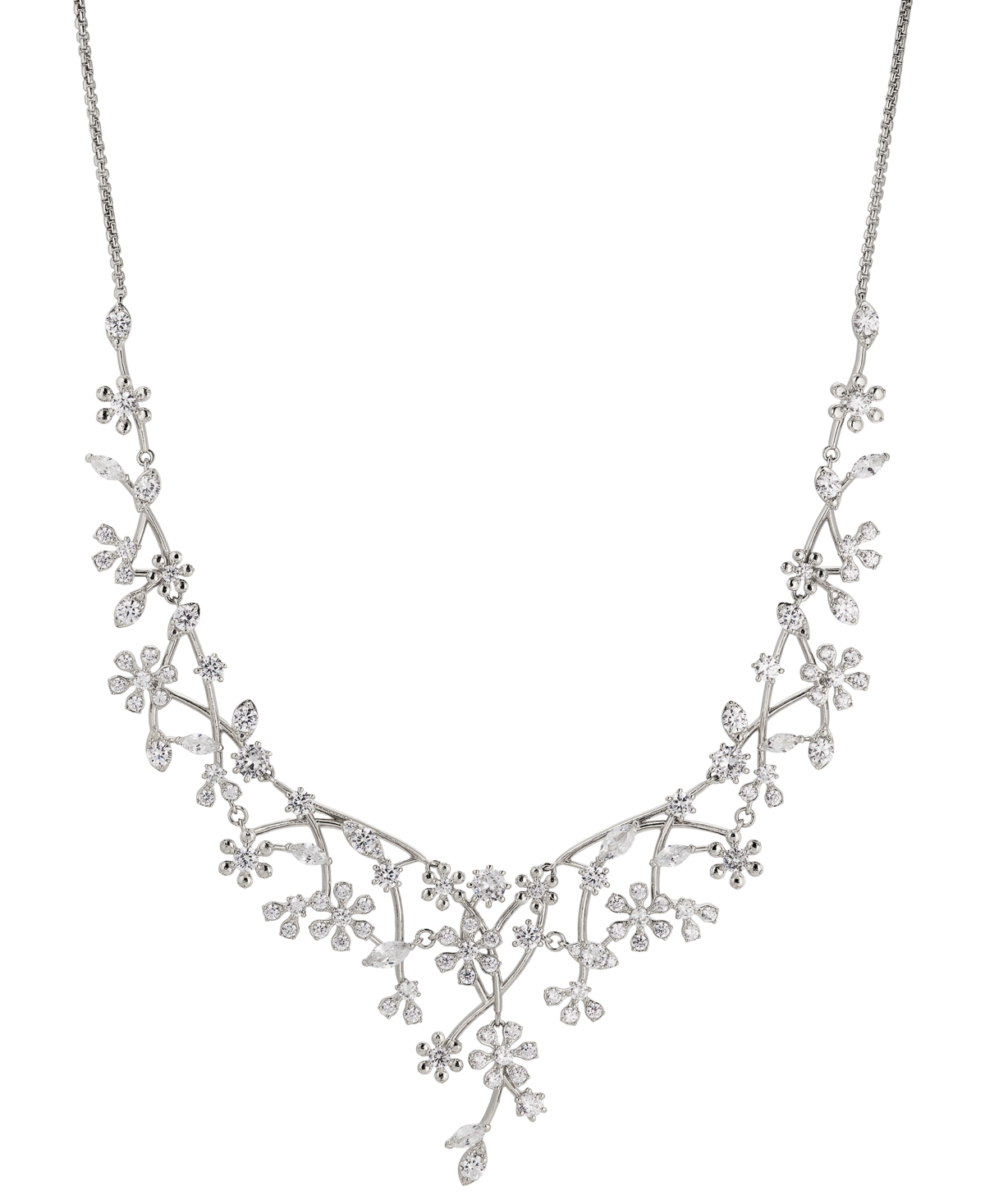 Rhodium-Plated Cubic Zirconia Flower Statement Necklace, 16" + 2" extender, Created for Macy's - Gold
