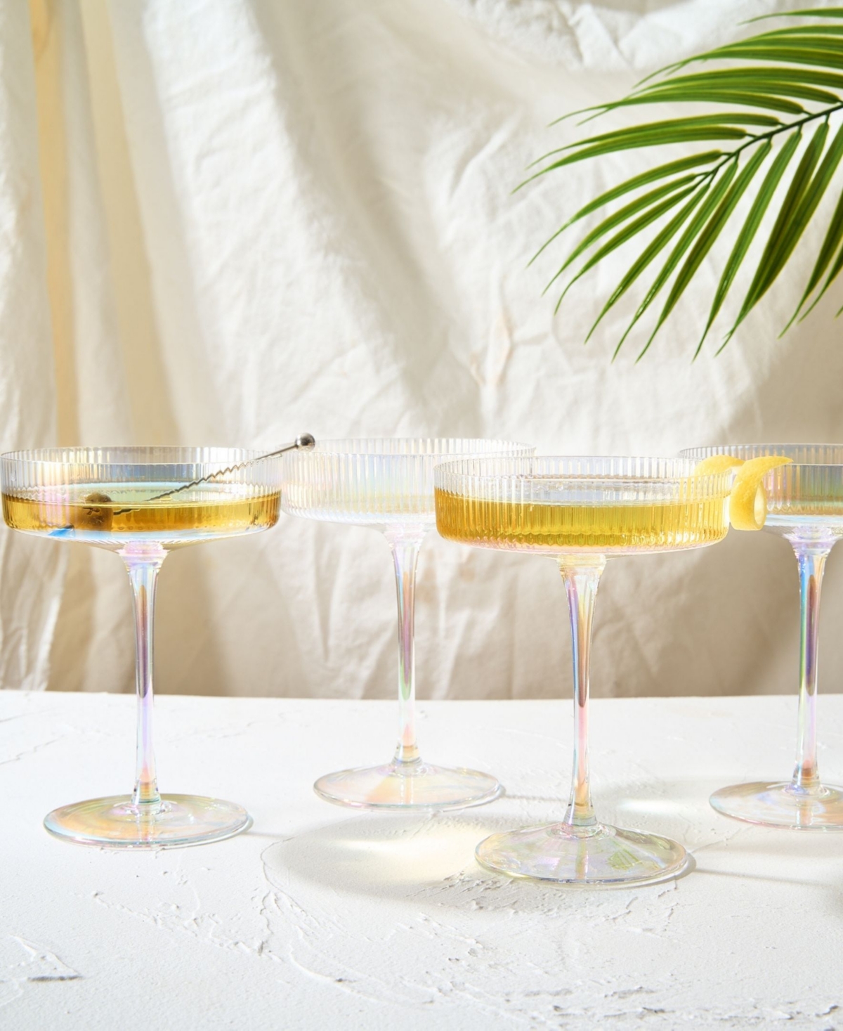 The Wine Savant Ripple Ribbed Martini & Champagne Coupe Iridescent Colored Glasses, Set Of 4 In Multicolored