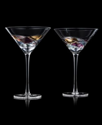Hand Painted Stained Glass Martini Glasses 8 oz, Set of 2