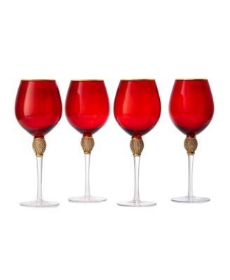 Set of 4 Diamond Stemmed Wine Glasses, 14 oz Set of 4