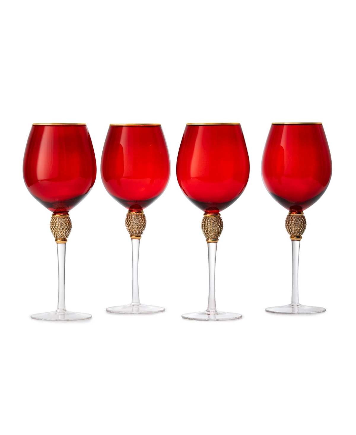 The Wine Savant Set Of 4 Diamond Stemmed Wine Glasses, 14 oz Set Of 4 In Red
