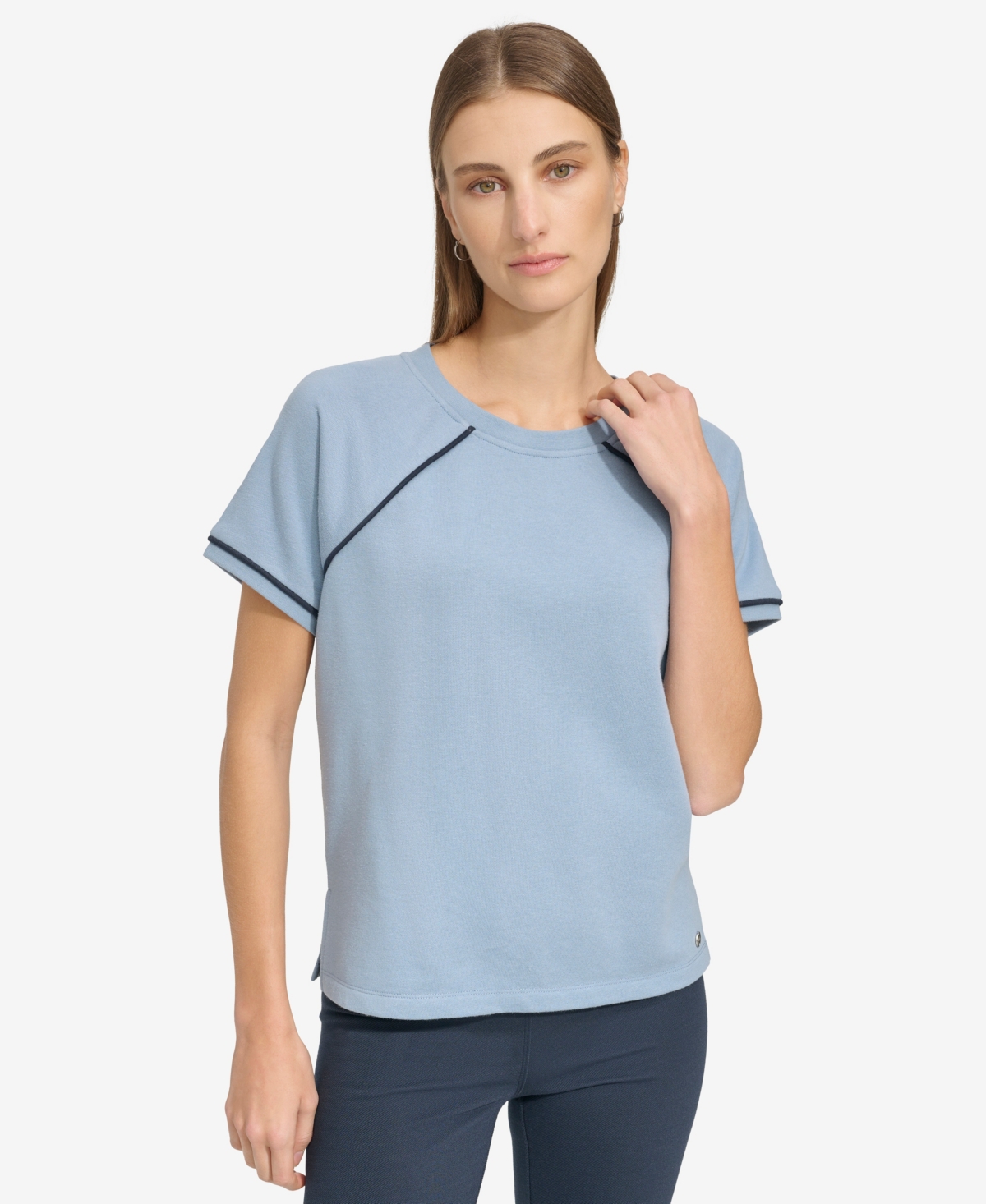 Shop Marc New York Andrew Marc Sport Women's Short-sleeve French Terry Top In Faded Denim