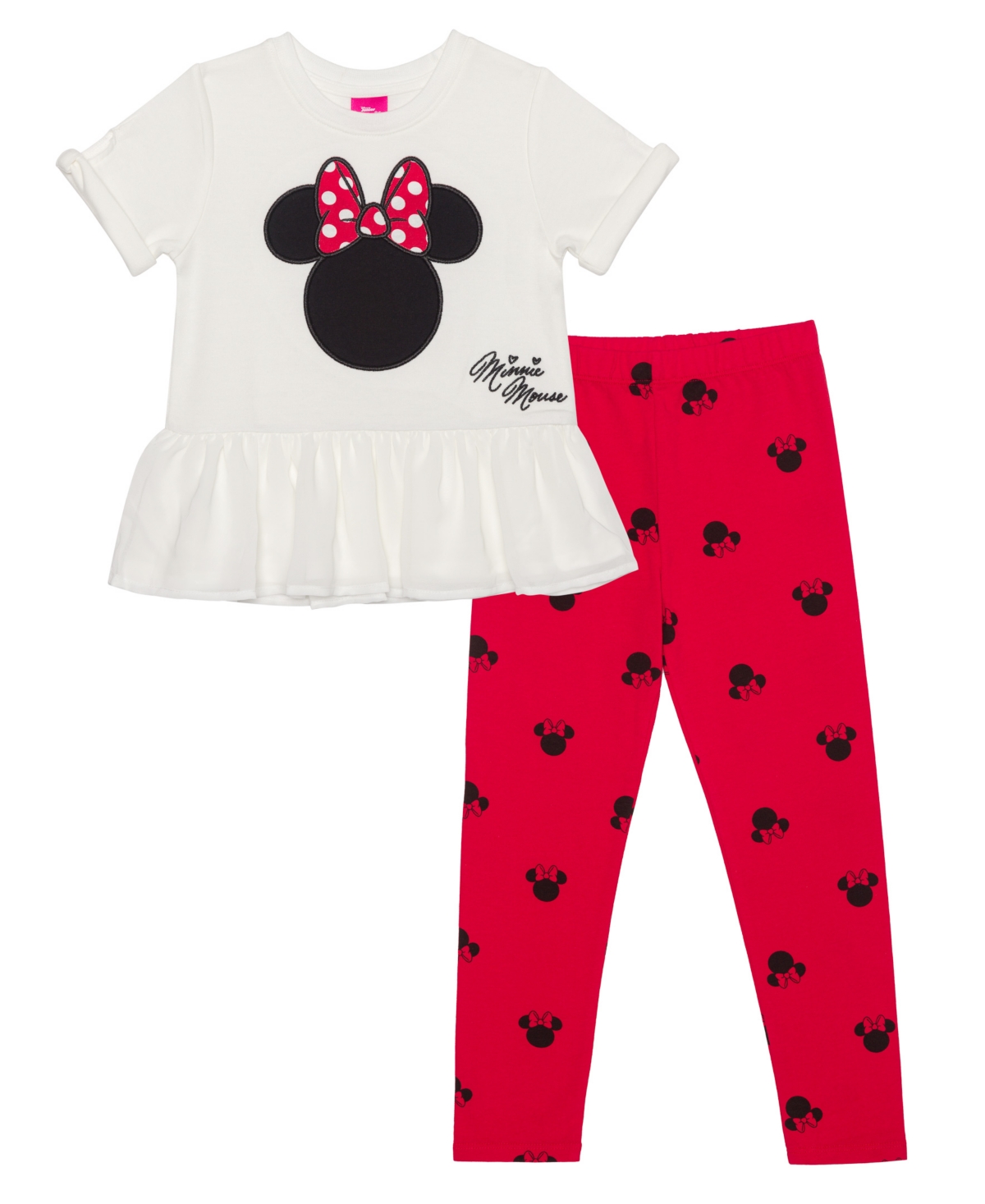 Disney Toddler Girls Minnie Head Bow Short Sleeve Top And Leggings, 2 Piece Set In White