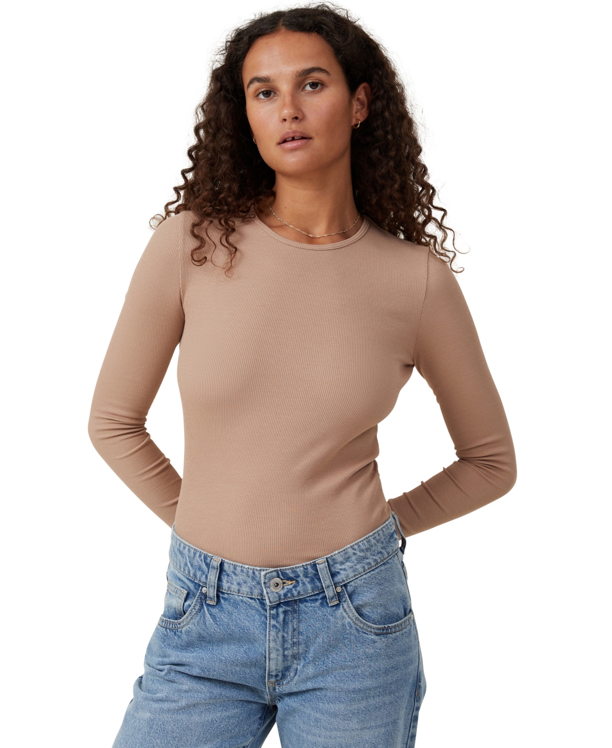 Shop Cotton On Women's The One Rib Crew Long Sleeve Top In Chestnut