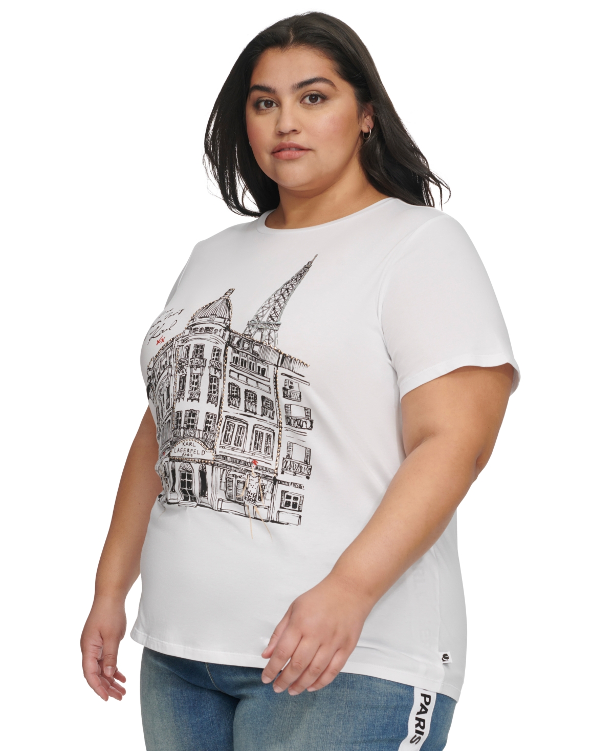 Karl Lagerfeld Paris Plus Size City Scene Stud-Trim T-Shirt, First@Macy's
