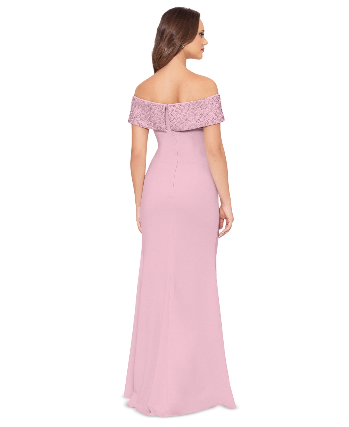 Shop Betsy & Adam Women's Beaded Off-the-shoulder Gown In Rose