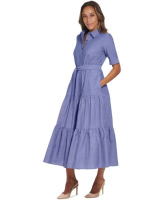 Calvin Klein Women's Cotton Tiered Ruffle-Hem Shirtdress