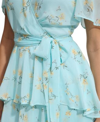 calvin klein blue chiffon dress Calvin Klein Women's Dress Midi Chiffon Dress with Pleated Skirt Chambray  Multi 2 at Amazon Women's Clothing store