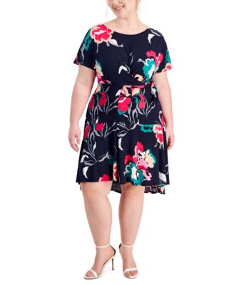Robbie Bee Plus Size Printed Tied-Side Fit & Flare Dress - Macy's