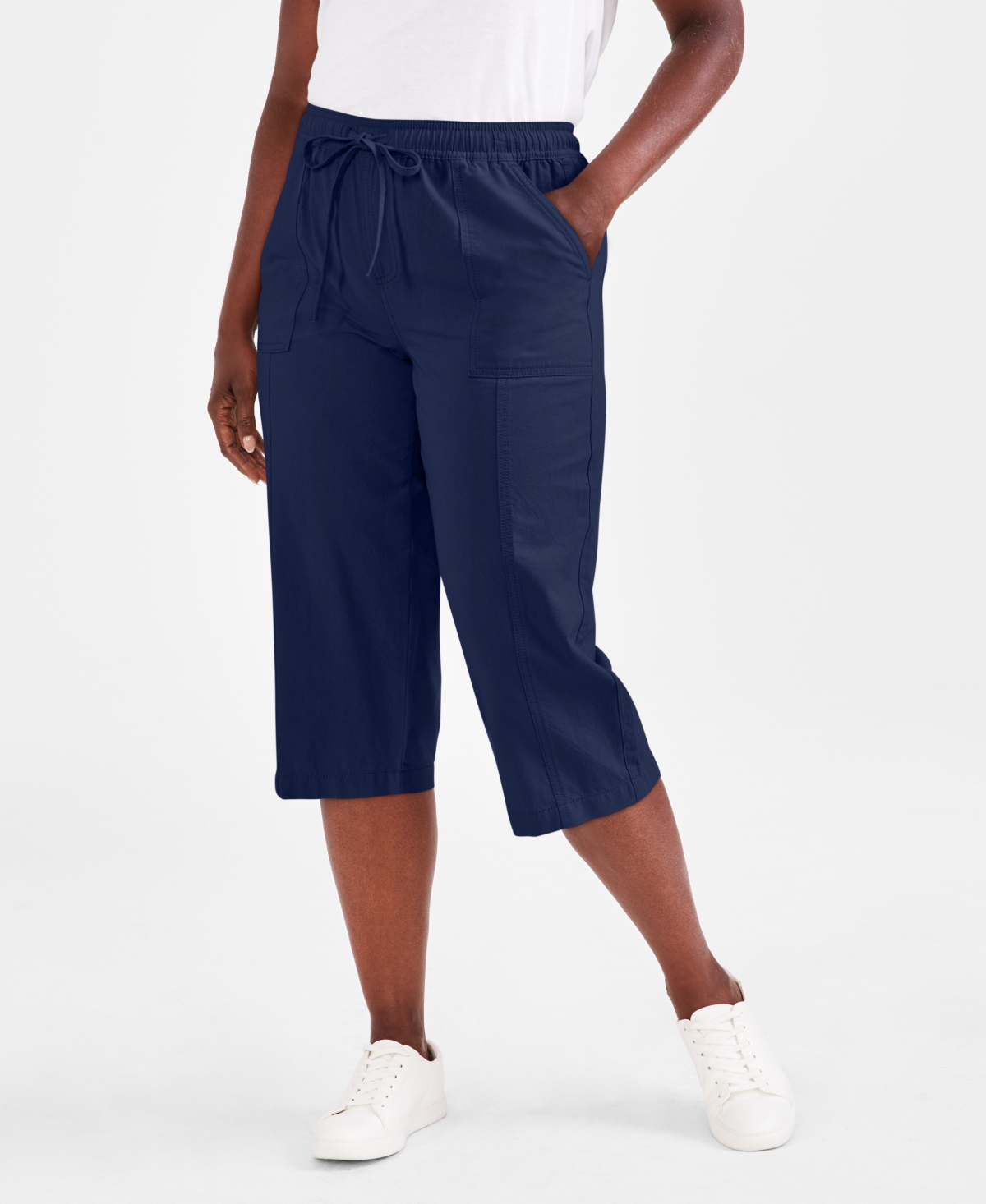 Shop Style & Co Women's Drawstring Capri Pants, Regular & Petite, Created For Macy's In Industrial Blue