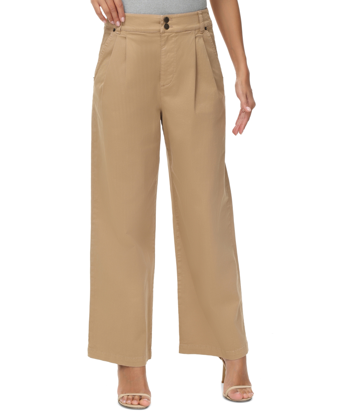 Women's Buckle-Back Pleated High-Rise Pants - Tannin