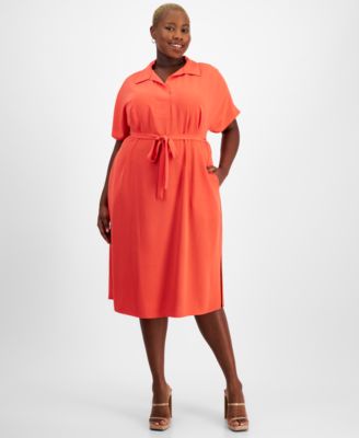 Connected - Plus Size Polo Collar Midi Dress