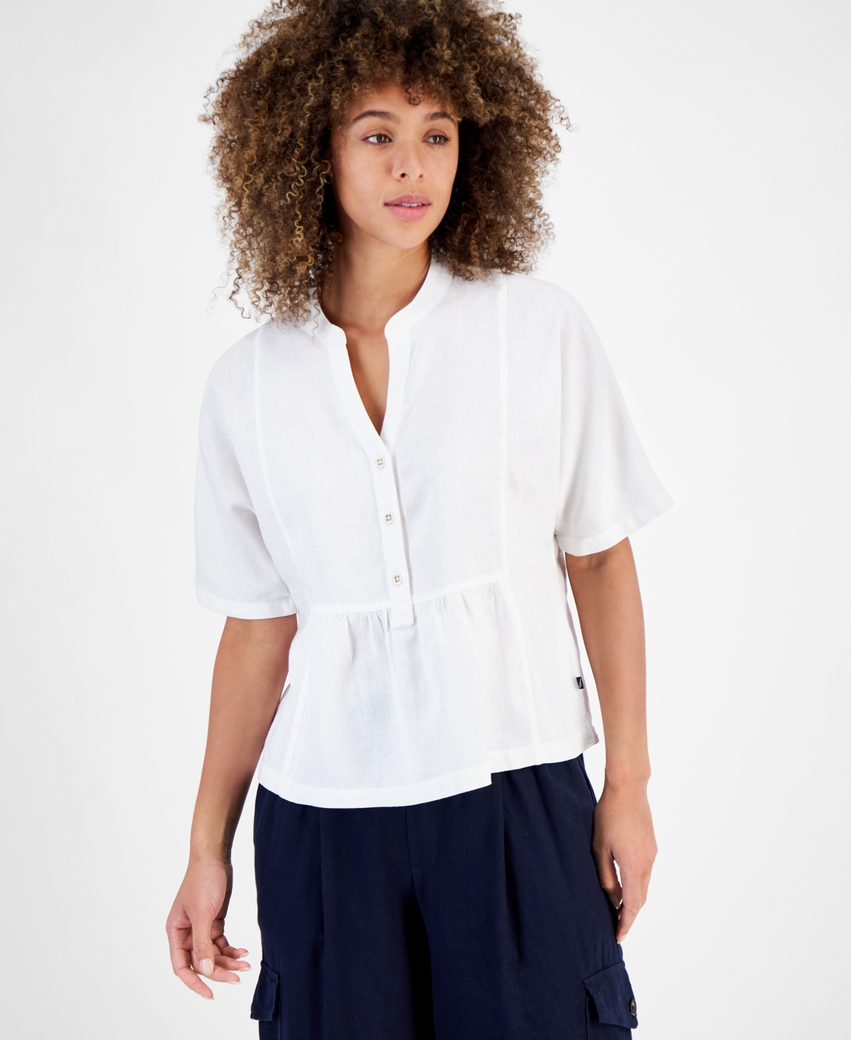 Shop Nautica Jeans Women's Linen-blend Peplum Top In Brt White