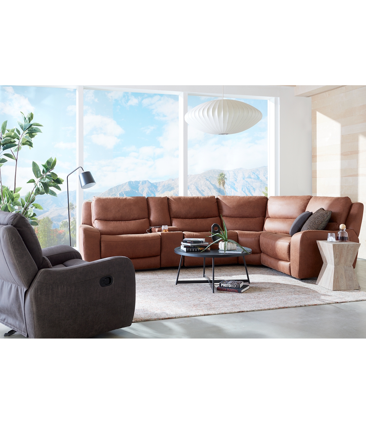 Macy's Tanico 3-pc. Modular Sofa With 2 Power Motion Chairs & 1 Console In Grey